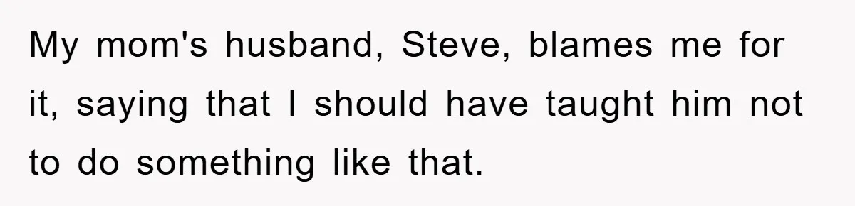 My mom's husband, Steve, blames me for it, saying that I should have taught him not to do something like that.