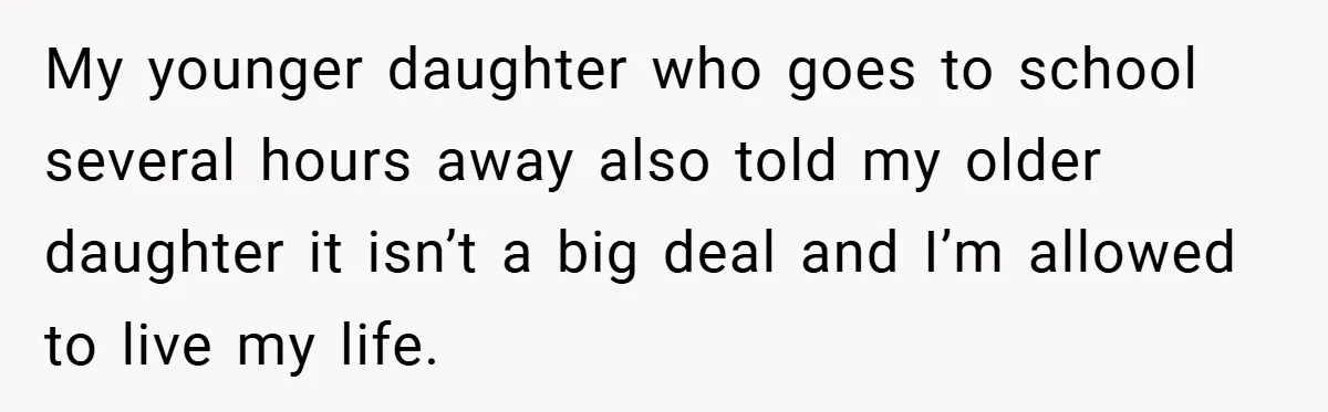 Dad Starts Dating Six Years After Losing His Wife, Daughter Calls Him A Cheater My younger daughter who goes to school several hours away also told my older daughter it isn’t a big deal and I’m allowed to live my life.