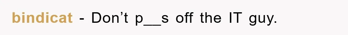 bindicat − Don’t p__s off the IT guy.