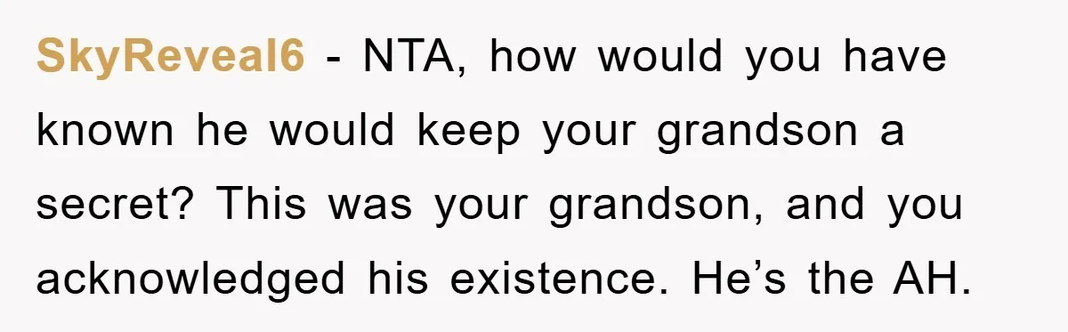 SkyReveal6 − NTA, how would you have known he would keep your grandson a secret? This was your grandson, and you acknowledged his existence. He’s the AH.