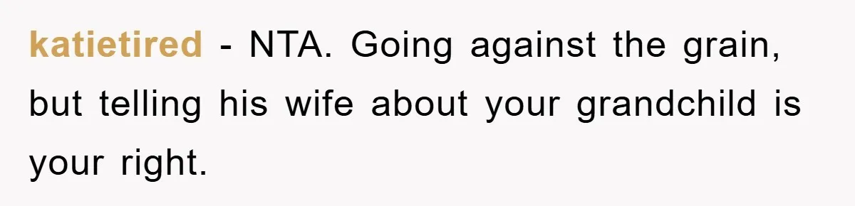 katietired − NTA. Going against the grain, but telling his wife about your grandchild is your right.