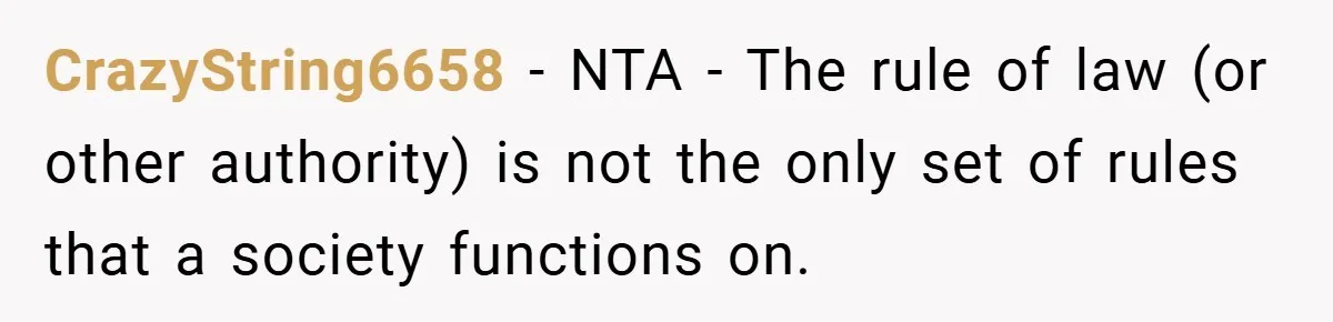 CrazyString6658 − NTA - The rule of law (or other authority) is not the only set of rules that a society functions on.