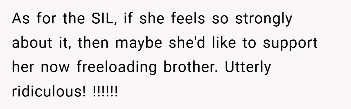 This Wife Refuses to Get a Second Job While Her Unemployed Husband Sits at Home - Family Calls Her Heartless! As for the SIL, if she feels so strongly about it, then maybe she'd like to support her now freeloading brother. Utterly ridiculous! !!!!!!