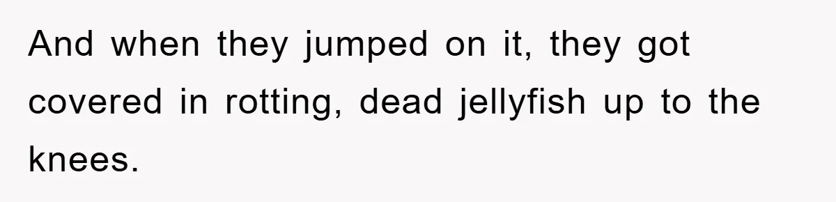 And when they jumped on it, they got covered in rotting, dead jellyfish up to the knees.