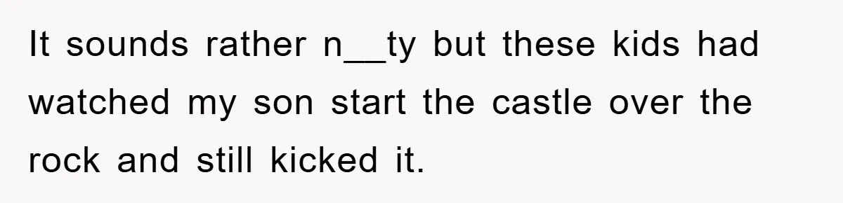 It sounds rather n__ty but these kids had watched my son start the castle over the rock and still kicked it.