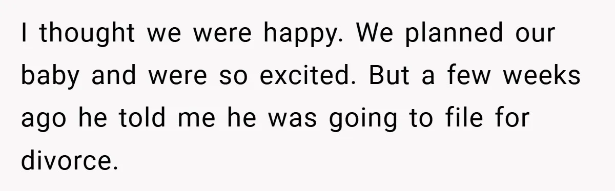 I thought we were happy. We planned our baby and were so excited. But a few weeks ago he told me he was going to file for divorce.
