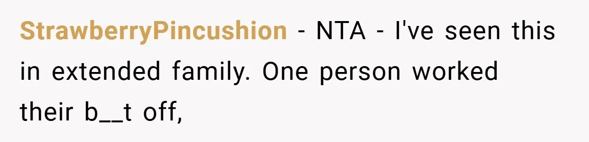 StrawberryPincushion − NTA - I've seen this in extended family. One person worked their b__t off,