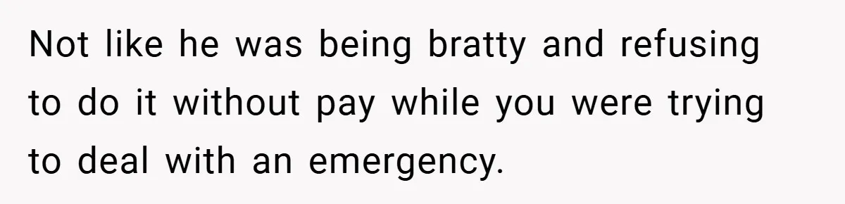 Teen Babysits His Mom’s Boyfriend’s Kids, Then Gets Punished For Asking To Be Paid Not like he was being bratty and refusing to do it without pay while you were trying to deal with an emergency.