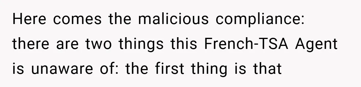 Here comes the malicious compliance: there are two things this French-TSA Agent is unaware of: the first thing is that