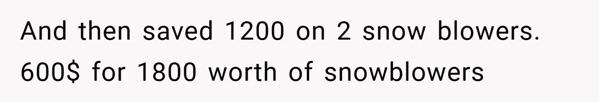 And then saved 1200 on 2 snow blowers. 600$ for 1800 worth of snowblowers