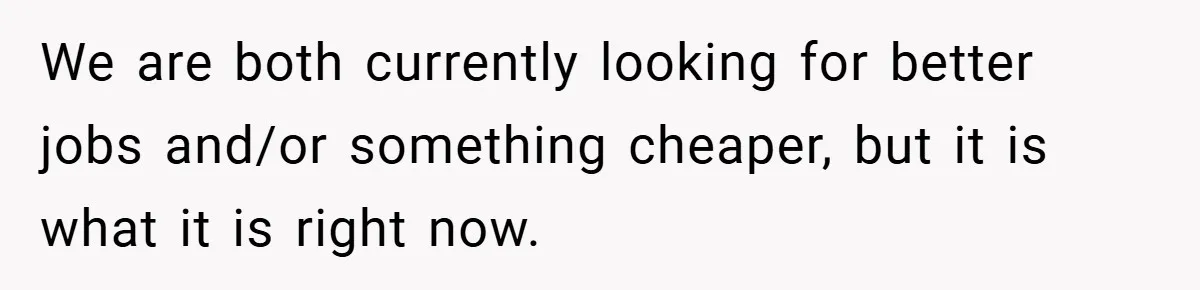 We are both currently looking for better jobs and/or something cheaper, but it is what it is right now.