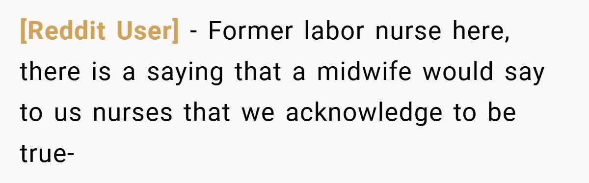 [Reddit User] − Former labor nurse here, there is a saying that a midwife would say to us nurses that we acknowledge to be true-