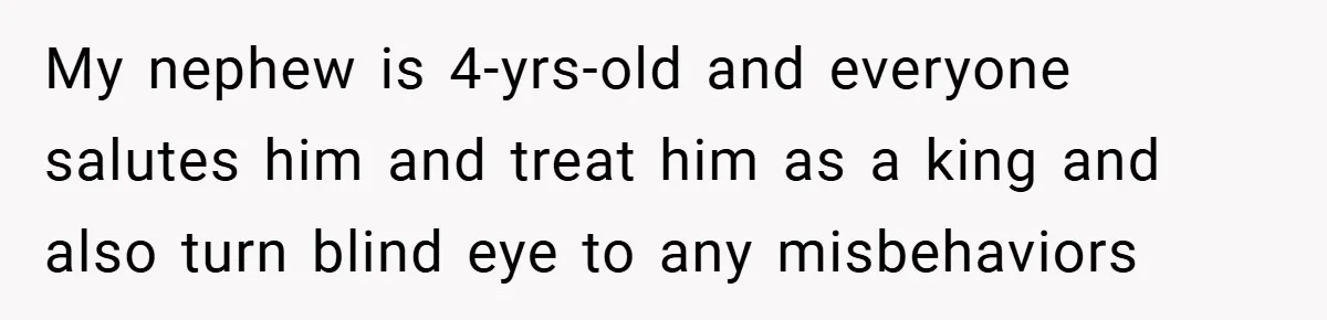 My nephew is 4-yrs-old and everyone salutes him and treat him as a king and also turn blind eye to any misbehaviors