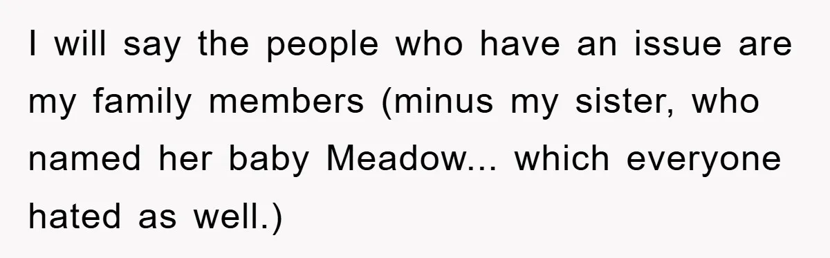 I will say the people who have an issue are my family members (minus my sister, who named her baby Meadow... which everyone hated as well.)