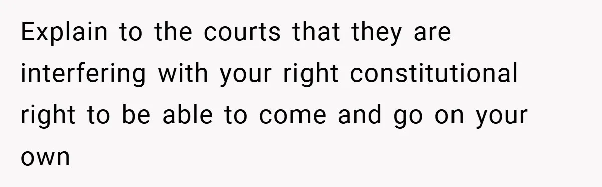 Explain to the courts that they are interfering with your right constitutional right to be able to come and go on your own