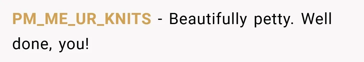 PM_ME_UR_KNITS − Beautifully petty. Well done, you!