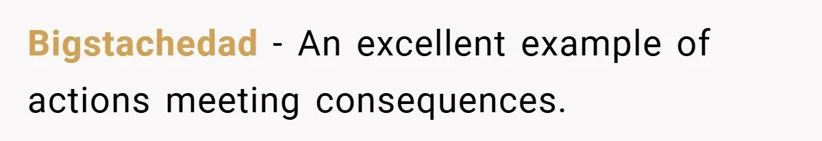Bigstachedad − An excellent example of actions meeting consequences.