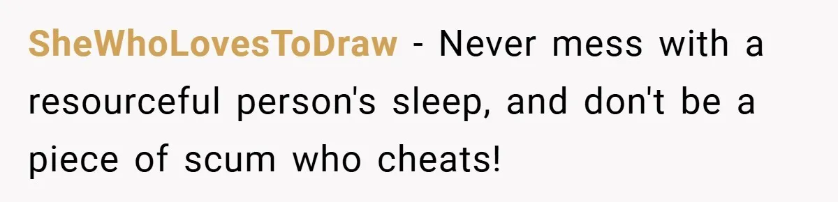 SheWhoLovesToDraw − Never mess with a resourceful person's sleep, and don't be a piece of scum who cheats!