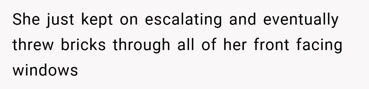She just kept on escalating and eventually threw bricks through all of her front facing windows