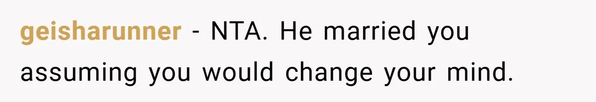geisharunner − NTA. He married you assuming you would change your mind.