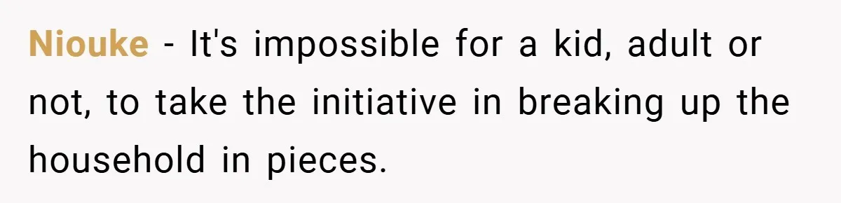 Niouke − It's impossible for a kid, adult or not, to take the initiative in breaking up the household in pieces.