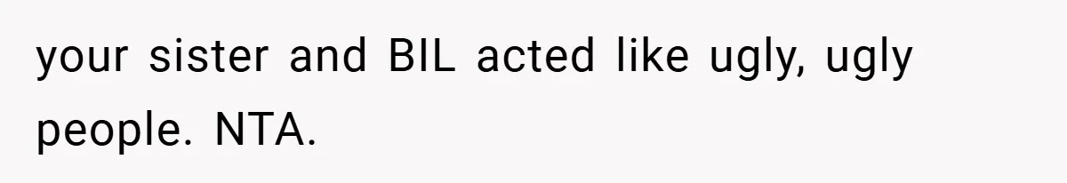 your sister and BIL acted like ugly, ugly people. NTA.