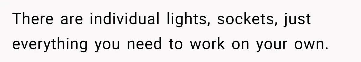 There are individual lights, sockets, just everything you need to work on your own.