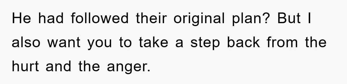 He had followed their original plan? But I also want you to take a step back from the hurt and the anger.