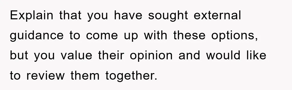 Explain that you have sought external guidance to come up with these options, but you value their opinion and would like to review them together.
