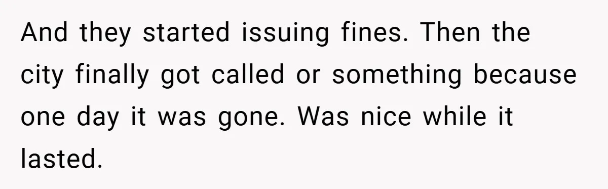 And they started issuing fines. Then the city finally got called or something because one day it was gone. Was nice while it lasted.