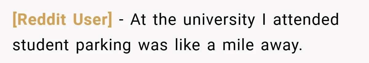 [Reddit User] − At the university I attended student parking was like a mile away.