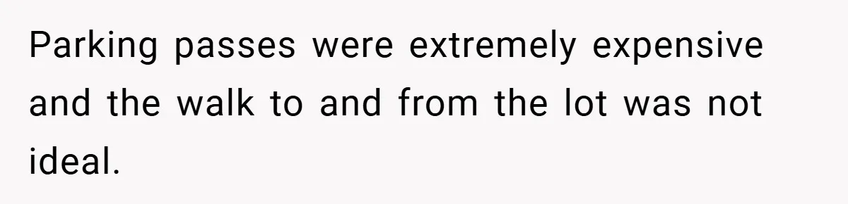 Parking passes were extremely expensive and the walk to and from the lot was not ideal.