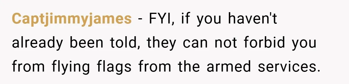 Captjimmyjames − FYI, if you haven't already been told, they can not forbid you from flying flags from the armed services.