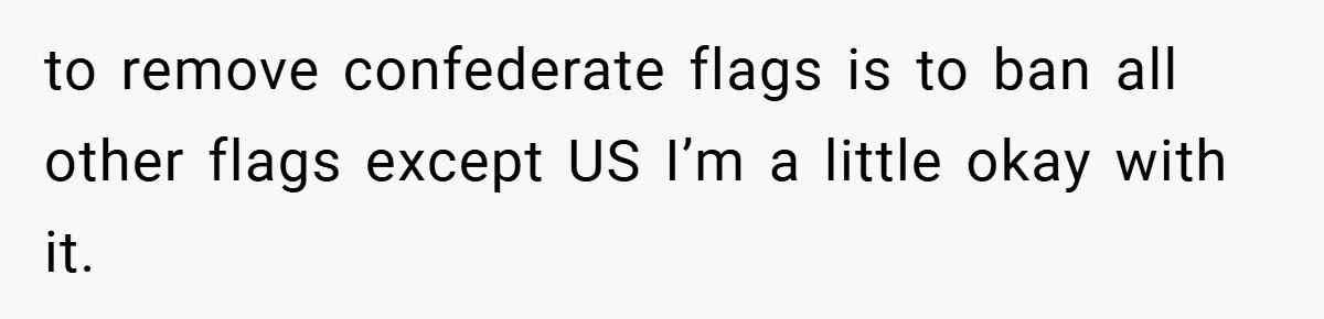 to remove confederate flags is to ban all other flags except US I’m a little okay with it.
