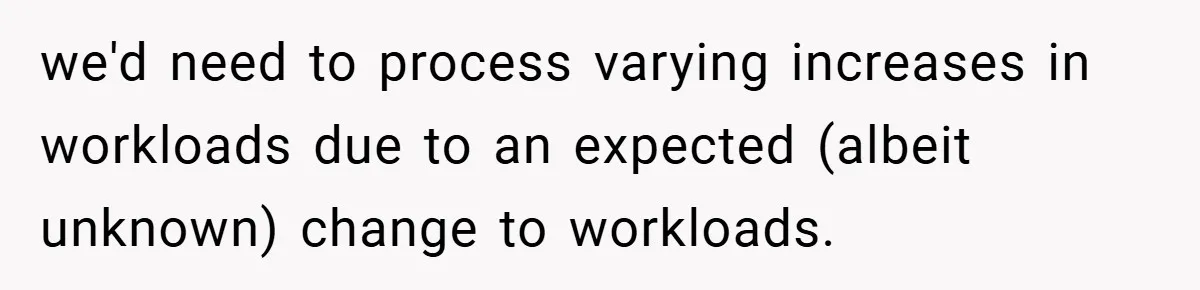 we'd need to process varying increases in workloads due to an expected (albeit unknown) change to workloads.