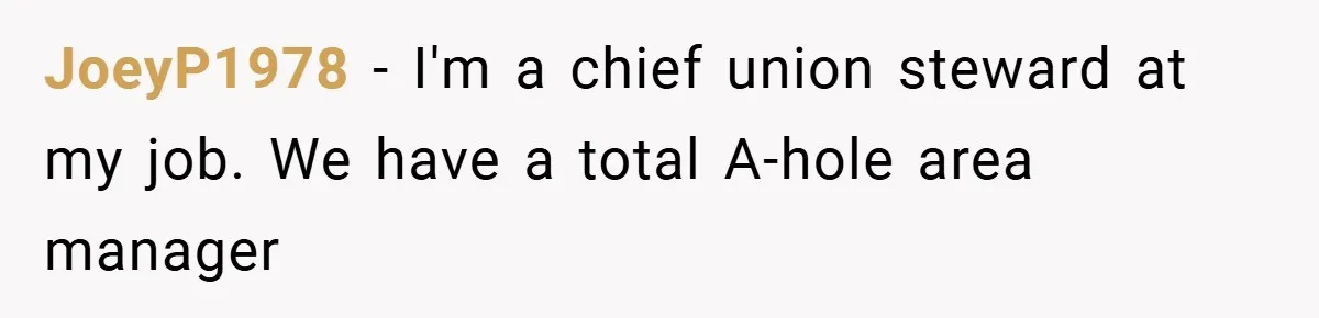 JoeyP1978 − I'm a chief union steward at my job. We have a total A-hole area manager