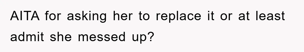 AITA for asking her to replace it or at least admit she messed up?