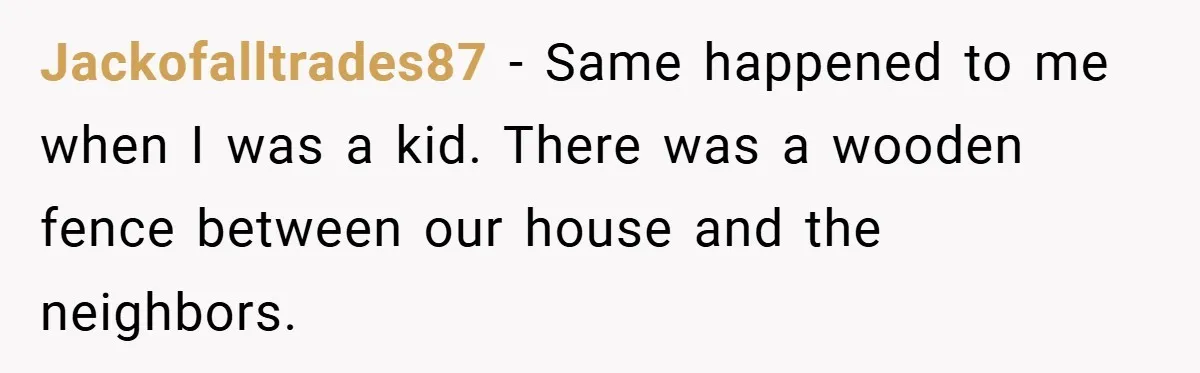 Jackofalltrades87 − Same happened to me when I was a kid. There was a wooden fence between our house and the neighbors.