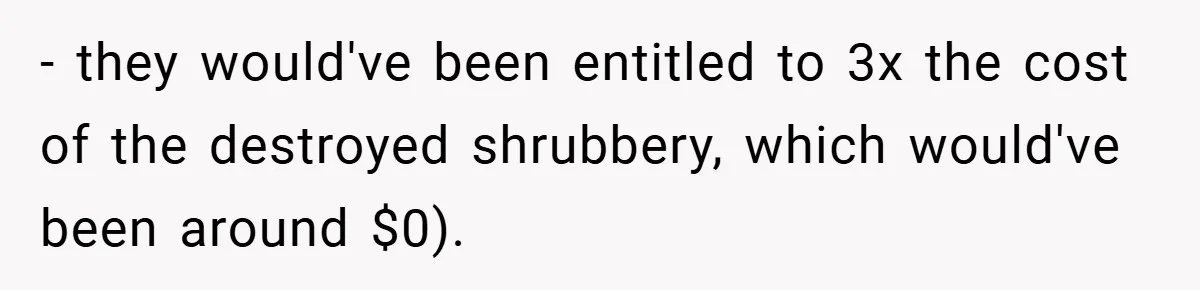 - they would've been entitled to 3x the cost of the destroyed shrubbery, which would've been around $0).