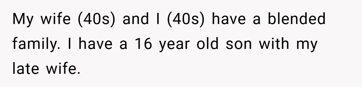 My wife (40s) and I (40s) have a blended family. I have a 16 year old son with my late wife.