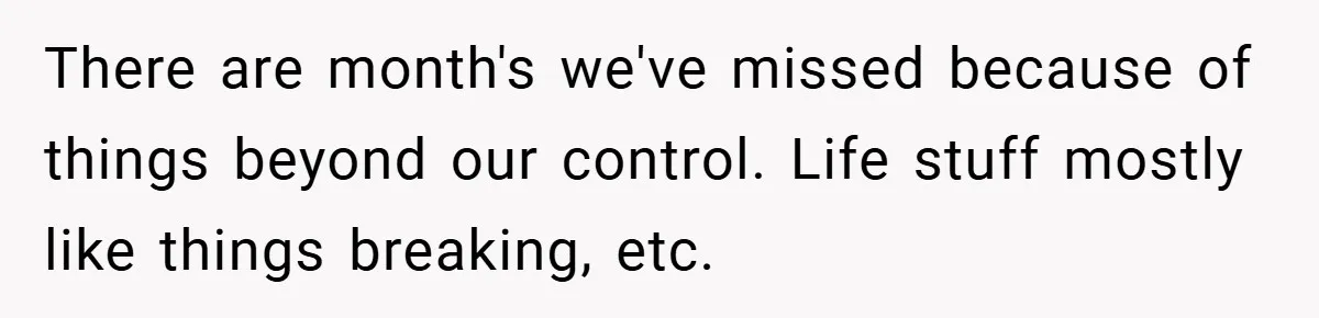 There are month's we've missed because of things beyond our control. Life stuff mostly like things breaking, etc.