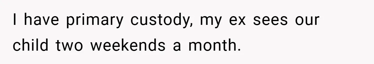 I have primary custody, my ex sees our child two weekends a month.