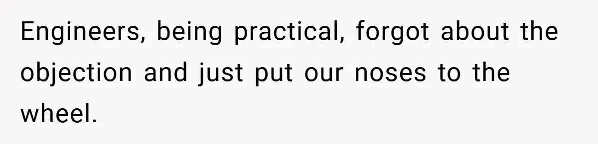 Engineers, being practical, forgot about the objection and just put our noses to the wheel.