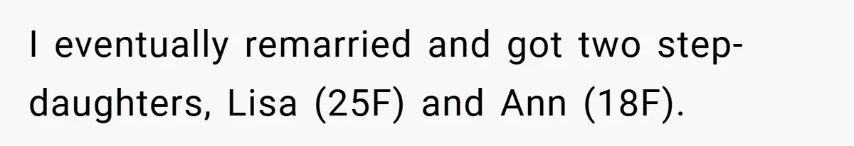 I eventually remarried and got two step-daughters, Lisa (25F) and Ann (18F).