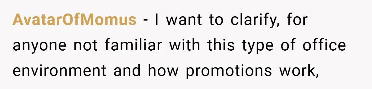 AvatarOfMomus − I want to clarify, for anyone not familiar with this type of office environment and how promotions work,