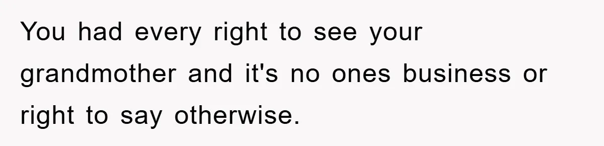 You had every right to see your grandmother and it's no ones business or right to say otherwise.
