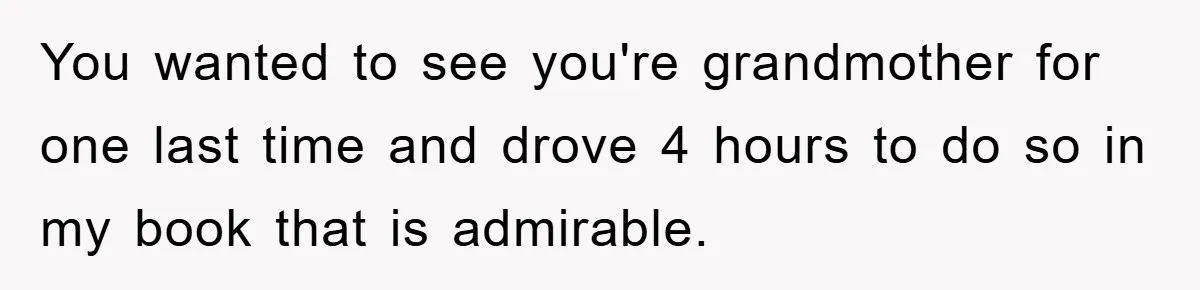 You wanted to see you're grandmother for one last time and drove 4 hours to do so in my book that is admirable.