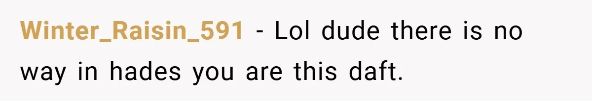 Winter_Raisin_591 − Lol dude there is no way in hades you are this daft.