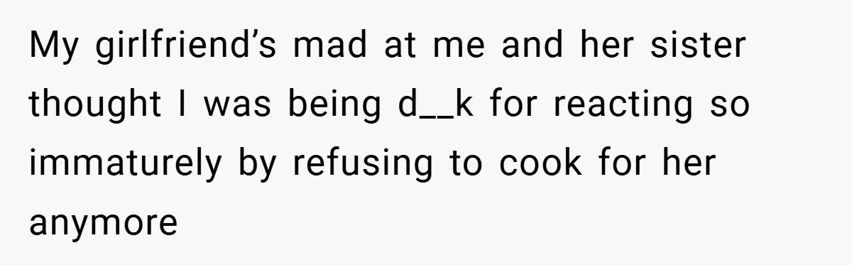 My girlfriend’s mad at me and her sister thought I was being d__k for reacting so immaturely by refusing to cook for her anymore