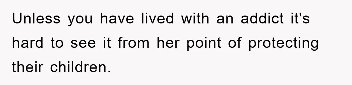 Unless you have lived with an addict it's hard to see it from her point of protecting their children.